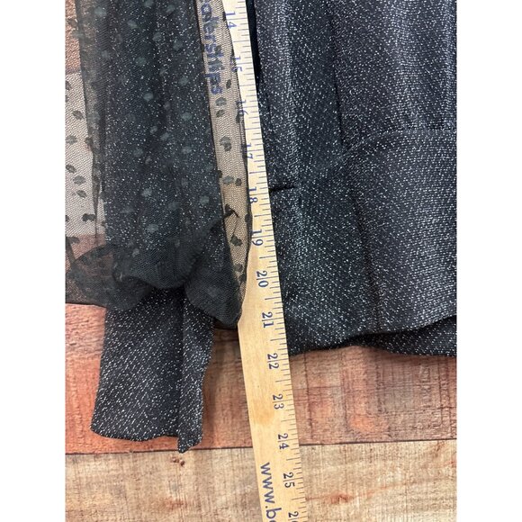 Jolie & Joy Black Glitter Long Sleeve Top With Sheer Polka Dot Balloon Sleeves X - Picture 3 of 8